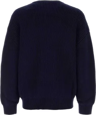 Marine Serre Mens Half Sweater Navy Merino Wool
