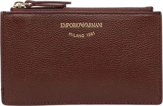 Emporio Armani Pebbled Leather Zip Wallet - Dames - Portefeuilles - Bruin - ONE Size - Katoen - Accessoires
