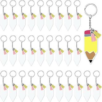 Generic 150PCS Clear Acrylic Keychain Handmade Crafts DIY Gift Pencil Blank with Keyrings Leather Tassels for DIY Projects