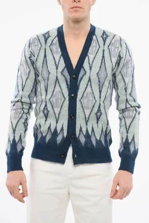 Amiri Cardigan in Misto Mohair con Motivo Diamond Amiri