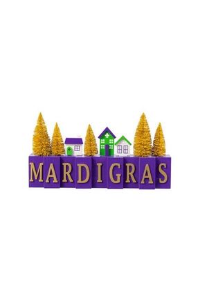 Glitzhome Mardi Gras Wooden House Brush Trees Table Decor in Purple at Nordstrom, Size Medium