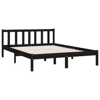 Berkfield Home Modern Bed Frame Black Solid Wood Pine 135x190 cm Double