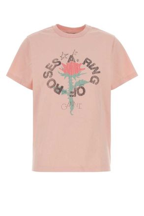 Ganni Light Pink Crew Neck Graphic Print T-Shirt