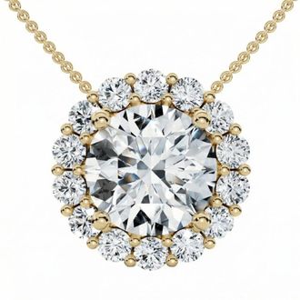 Pompeii3 Certified 3 1/2Ct Halo Diamond Pendant Lab Grown 14k Gold Womens Necklace