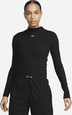 Nike Womens Nike Sportswear Essential Ribbed Mock-Neck Long-Sleeve Top in Black | DV7880-010
