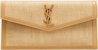 Saint Laurent Uptown Micro Raffia/Leather Envelope Flap Pouch Wallet