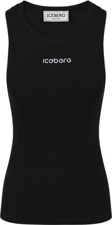 Iceberg Geribbelde stretch katoenen jersey tanktop - Dames - Tops zonder mouwen - Zwart - M - Katoen - Tops