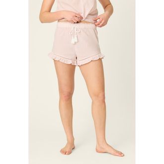 PJ Salvage On Cloud Nine Ruffle Trim Cotton Pajama Shorts in Silver Rose at Nordstrom, Size X-Small