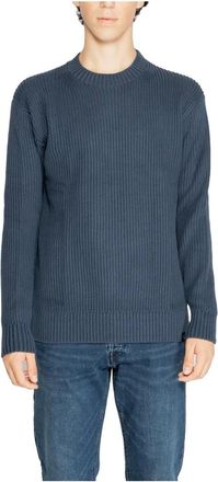 Calvin Klein Jeans Round-neck Knitwear, male, Blue, Size: XL Mens Knitwear Collection 100% Cotton