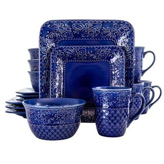 Elama Indigo Lotus 16 Piece Square Dinnerware Set in Blue at Nordstrom