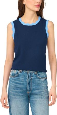 CeCe by Cynthia Steffe Scalloped Trim Sleeveless Sweater in Blue Midnight at Nordstrom, Size X-Large
