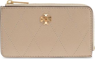 Tory Burch Accessoires, Dames, Beige, ONE Size, Leer, Charlie Quilted Zip Card Case