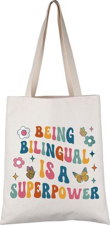Generic PYOUL ESL Teacher Thank You Gift Being Bilingual Is A Superpower Tote Bag Teacher Life Handbag Back To S-chool Gift (Being Bilingual Tote)