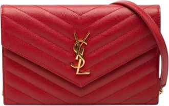 Saint Laurent Pre-owned Cassandre Envelope Wallet on Chain - Dames - Vintage Schoudertas - Rood - ONE Size - Leer - Vintage