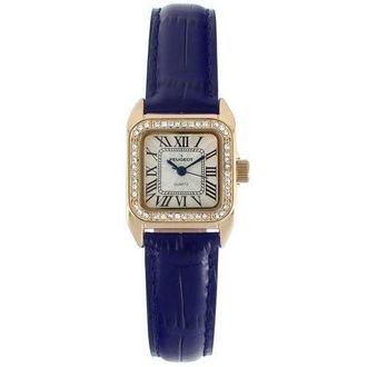Peugeot Status Square Crystal Bezel Leather Watch - 34x24MM in Blue at Nordstrom