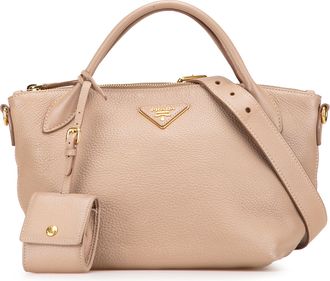 Prada Pre-owned Womens Vitello Daino Leather Tote - Tan - One Size