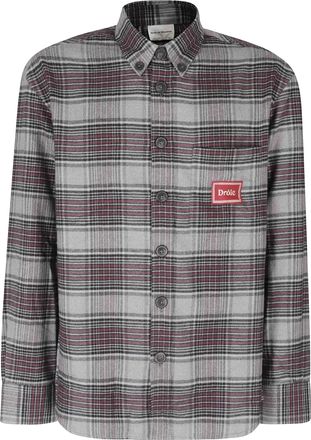Dr&ocirc;le de Monsieur Gray Boxy Plaid Flannel Cotton Shirt
