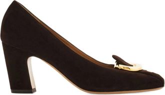 Ferragamo Gancini Block Heel Pump - Dames - Pumps - Bruin - 37 EU - Leer - Schoenen