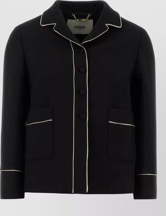 Fendi wool blend blazer contrast piping pockets