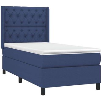 vidaXL Cama Box Spring Colch&oacute;n Y Luces Led Tela Azul 80x200 Cm Vidaxl