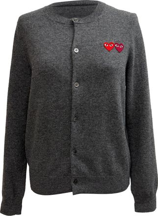Comme Des Gar&ccedil;ons Comme Des Gar&ccedil;ons Play Heart Logo-Patch Cardigan in Grey Wool