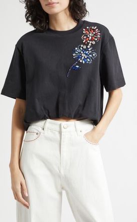 Cinq &agrave; Sept Davini Twilight Crystal & Bead Embellished Bubble Hem T-Shirt in Black at Nordstrom, Size Xx-Small