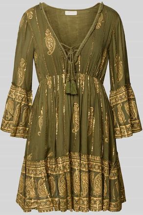 Apricot Minikleid aus Viskose-Mix mit Schn&uuml;rung in Khaki, Gr&ouml;&szlig;e XL