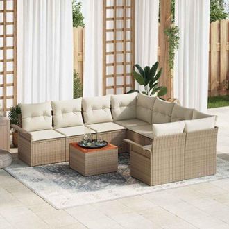 vidaXL Conjunto De Sof&aacute; De Jard&iacute;n 9 Pcs Beige Polirat&aacute;n Vidaxl
