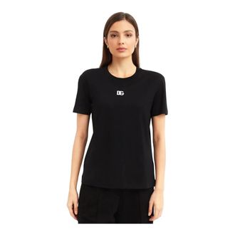 Dolce & Gabbana T-Shirts, female, Black, Size: L Jersey T-shirt with logo embroidery