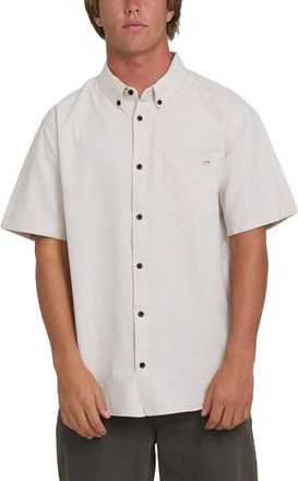 Billabong All Day Short Sleeve Slub Cotton Blend Button-Down Shirt in Khaki at Nordstrom, Size X-Large