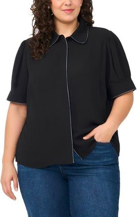 CeCe by Cynthia Steffe Georgette Button-Up Top in Rich Black at Nordstrom, Size 2X