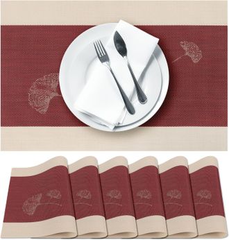 OEM Juego De 7 Manteles Individuales Con Estampado De Hojas De Ginkgo - Duraderos Y F&aacute;ciles De Limpiar, Ideales Para Comedores, Cocinas O Decoraci&oacute;n Del H