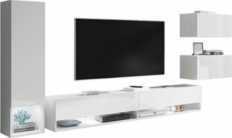Mirjan24 Mobilier1 - Conjunto De Sal&oacute;n Sarasota 124, Blanco + Blanco Brillante