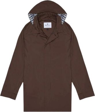 Aquascutum Lichte Trenchcoat met Capuchon - Heren - Parka Jassen - Bruin - 2XL - Polyester - Jassen
