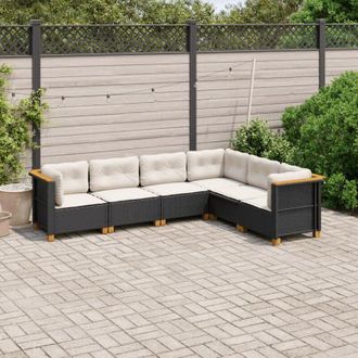 vidaXL Vidaxl - Set De Sof&aacute;s De Jard&iacute;n 6 Piezas Y Cojines Rat&aacute;n Sint&eacute;tico Negro