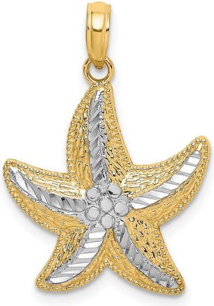 Diamond2Deal 14k Yellow Gold and White Rhodium Diamond-cut Small Starfish Charm Pendant