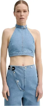 Nanushka Arina Denim Halter Top - Dames - Tops - Blauw - Maat: L Denim
