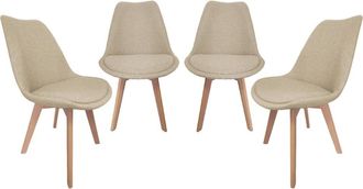Sweeek Silla escandinava de madera de haya y tela simple, set de 4, pardo