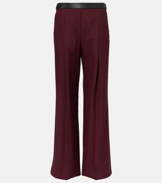 Loewe Leather-trimmed wool wide-leg pants