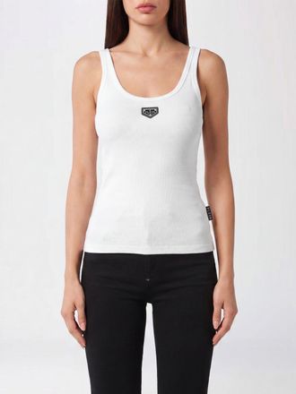 Philipp Plein Top smanicato slim fit in misto cotone a coste con logo