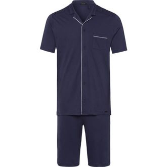 Hanro Night and Day Button Front Cotton Pajama Set in Black Iris at Nordstrom, Size Xx-Large