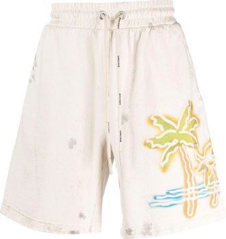 Palm Angels palm-print track shorts - men - Cotton - S - Neutrals