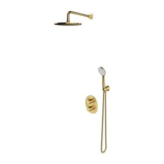 Omnires Omnires Y - Conjunto De Ducha Con Termostato Empotrado, Con Cuerpo, Di&aacute;metro 25 Cm, 5 Chorros, Lat&oacute;n Cepillado Sysyt05bsb