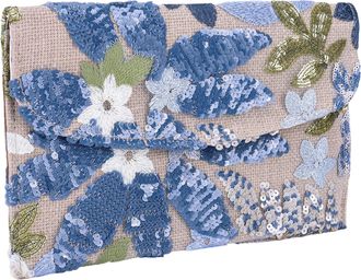 Generic Floral Embroidery Sequin Evening Clutch Bag Straw Bag Handbag for Women (Blue)