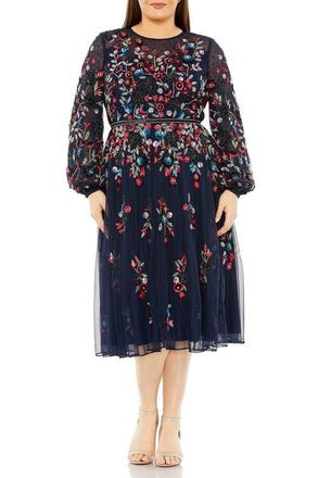 Mac Duggal Long Sleeve Beaded Cocktail Dress in Midnight at Nordstrom, Size 22W