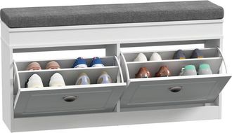 HOMCOM Shoe Storage Bench with Seat Cushion Cabinet Organizer with 2 Drawers
