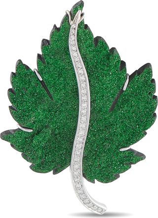 Luxury Bazaar 14K White Gold 0.25ct Diamond and Uvarovite Garnet Leaf Brooch MF01-092226