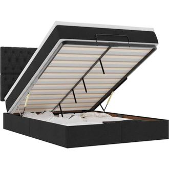 vidaXL Estructura Cama Otomana Colch&oacute;n Tela Negro 140x200cm Vidaxl