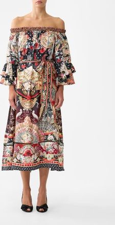 Camilla Off Shoulder Midi Dress With Frill Sleeve in Daughters Of Duende at Nordstrom, Size Xx-Small Au