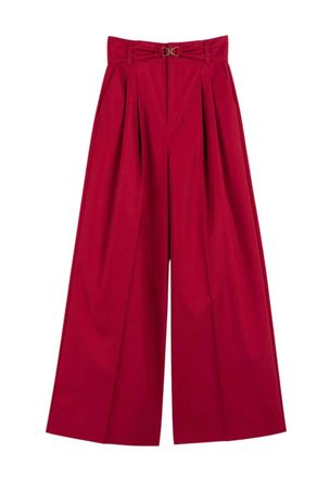 Twin-Set High-Waist Wide-Leg Pants with Pleated Front Detail